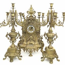 (3pc) Imperial Franz Hermle Brevettato Brass Clock