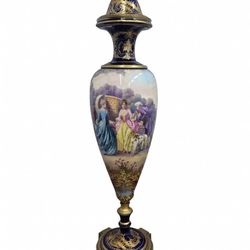 Magnificent Antique Sevres-Style Covered Porcelain Urn – Hand-Painted 18th Century
