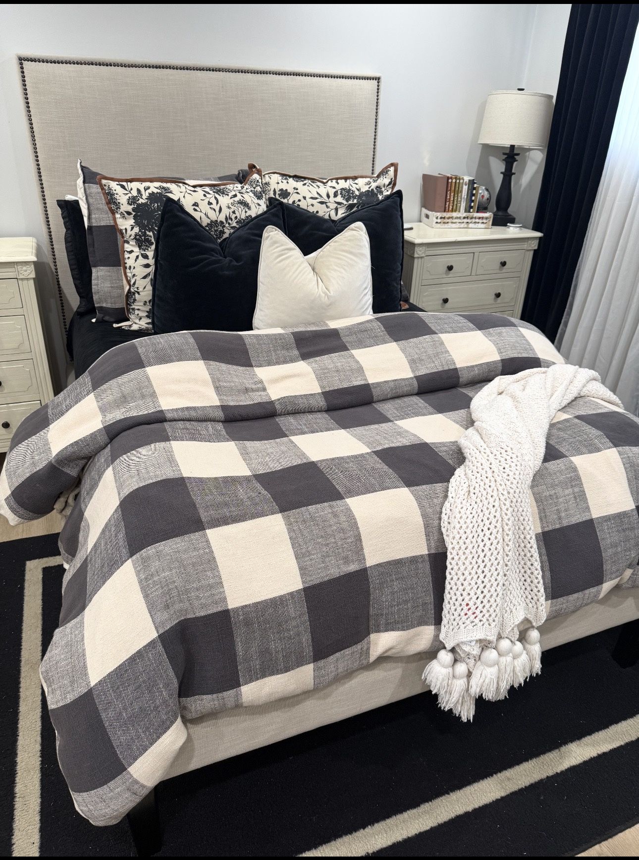 West Elm Tall Nailhead Upholstered Headboard + Nova 14” Full Size Mattress