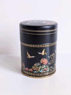 Small Tin Box Black Floral Birds Garden Justins Melrose PA Hoffmann Switzerland