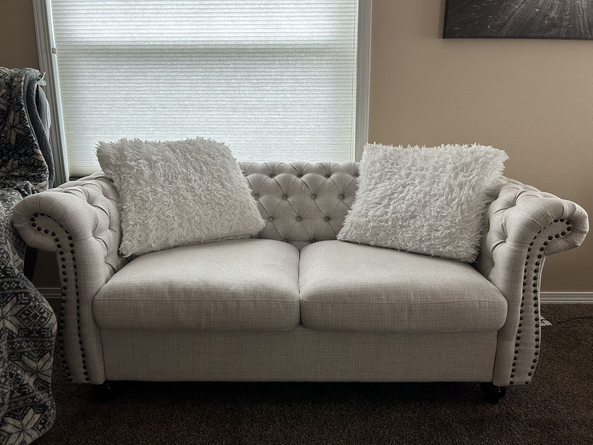 Chesterfield Beige Loveseat Sofa