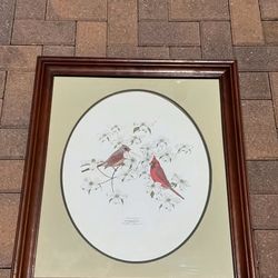 Signed & Numbered Cardinal Print — Framed, Dogwood Blossoms
