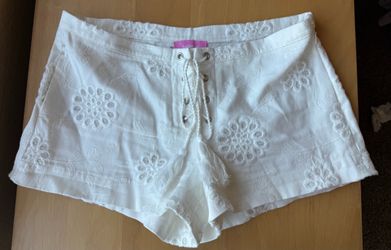 Edikted White Eyelet Cotton Shorts