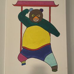Martial Arts Panda Acrylic Painting