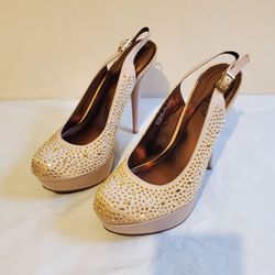 Bamboo Rhinestone Platform Slingback Heels