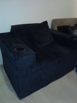 Comfy Dark Blue Chair With Cup Holders