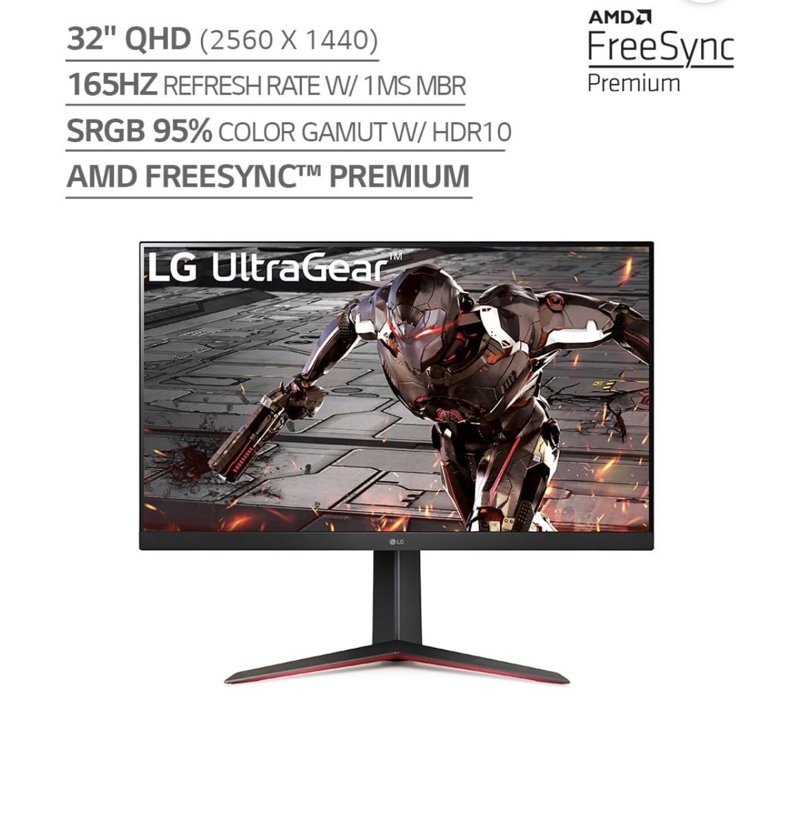 LG 32" Ultra-Gear QHD (2560 x 1440) Gaming Monitor, 165Hz, 1ms, Black 32GN600-B.Aus, New