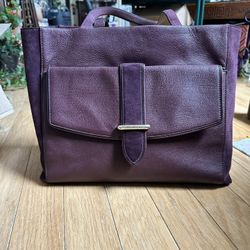 Kate Spade Aubergine Leather And Suede Tote Bag