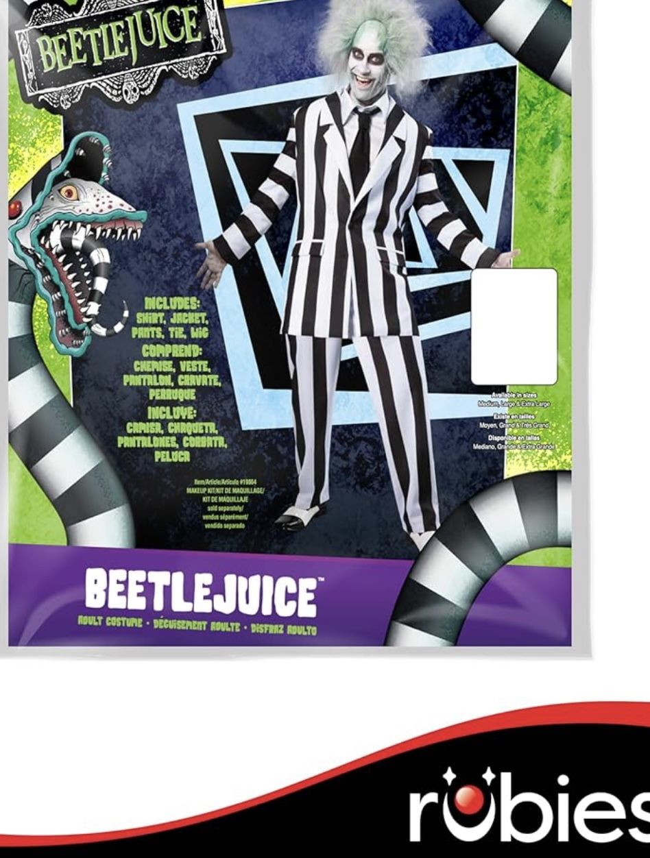 Rubies Camisa de disfraz Beetlejuice Grand Heritage para hombre, chaqueta, pantalones, corbata y peluca