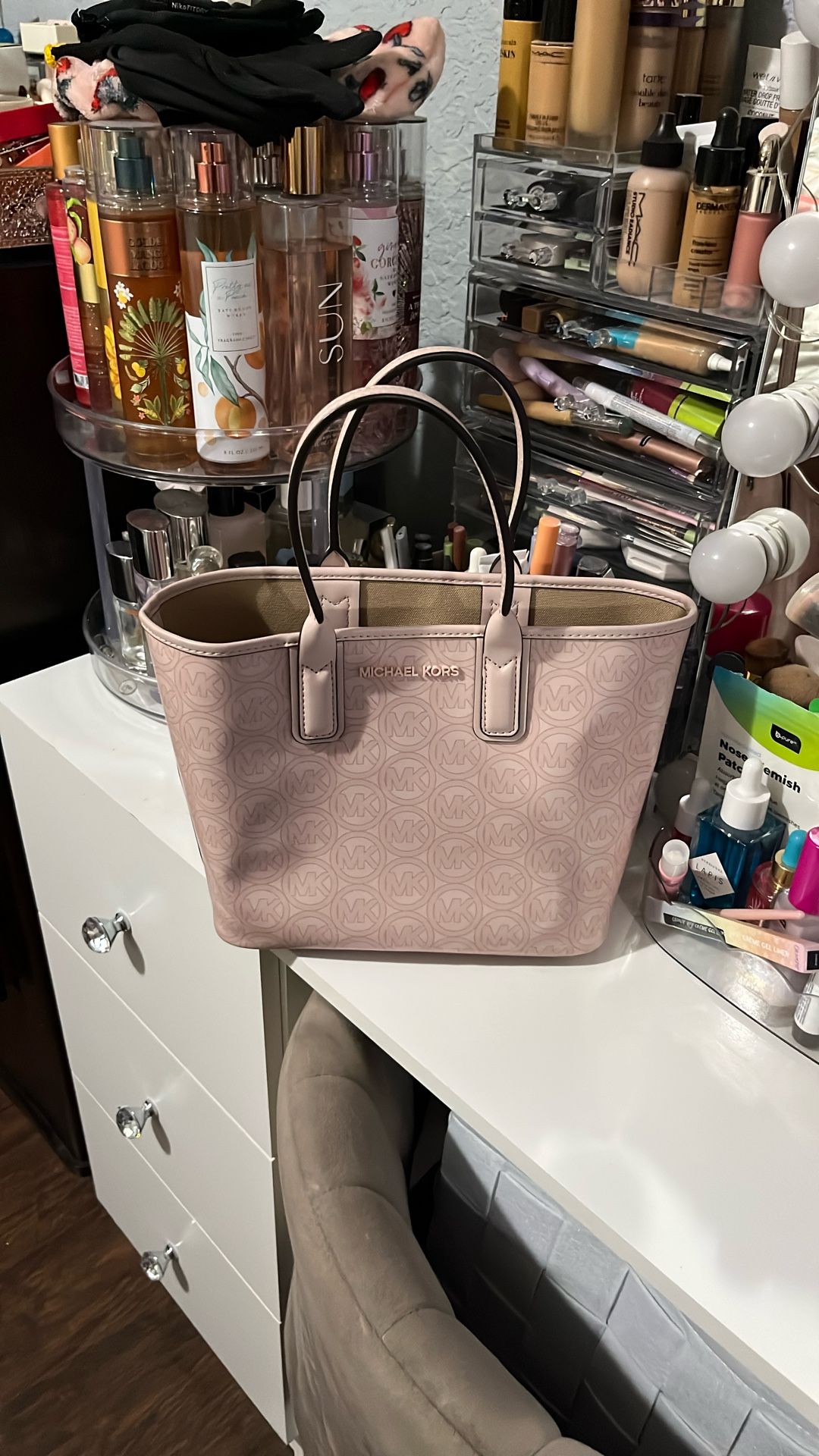 MICHAEL KORS JODIE SMALL TOTE BAG PURSE MK PINK SIGNATURE LOGO CIRCLE MONOGRAM Authentic