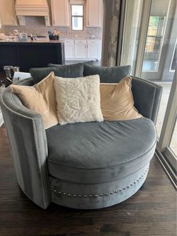 Gray Velvet Round Swivel Accent Chair