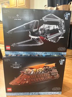 Jabba’s sail barge and tie interceptor Lego