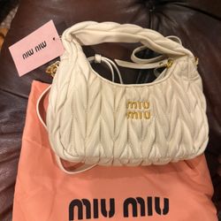 Miu Miu Maltese Leather White Girls Hobo Bag Mini