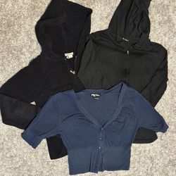 JUNIORS‼️ BLACK HOODED SWEATERS AND BLUE CARDIGAN 