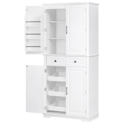 K&K 71 Tall Kitchen Pantry Cabinet with 3 Pull Out Cabinet Organizers, Farmhouse Embossed Texture Storage Cabinet with 6 Door Shelves, 2 Drawers, Free