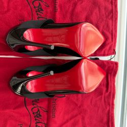Christian Louboutin Sharpstagram Cross-Strap Black Patent Leather Pumps Size 36 EU (US 6) Red Sole