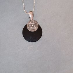 Sterling silver and Onyx pendant on ball chain (removable)
