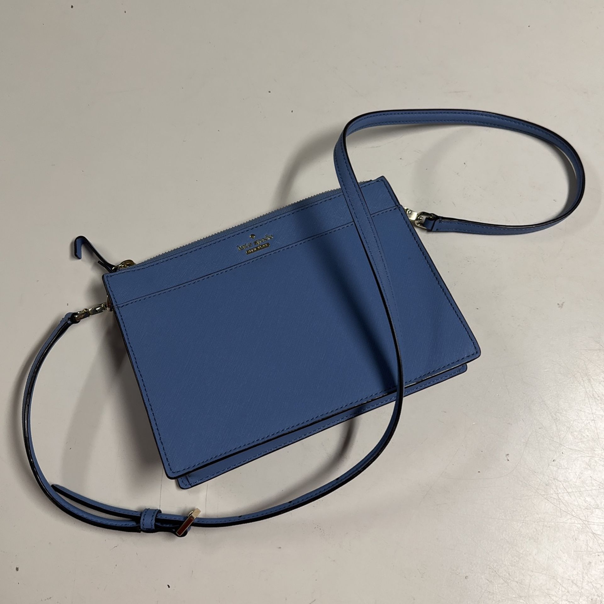 Kate Spade Leather Crossbody Columbia Blue Purse With Detachable Strap