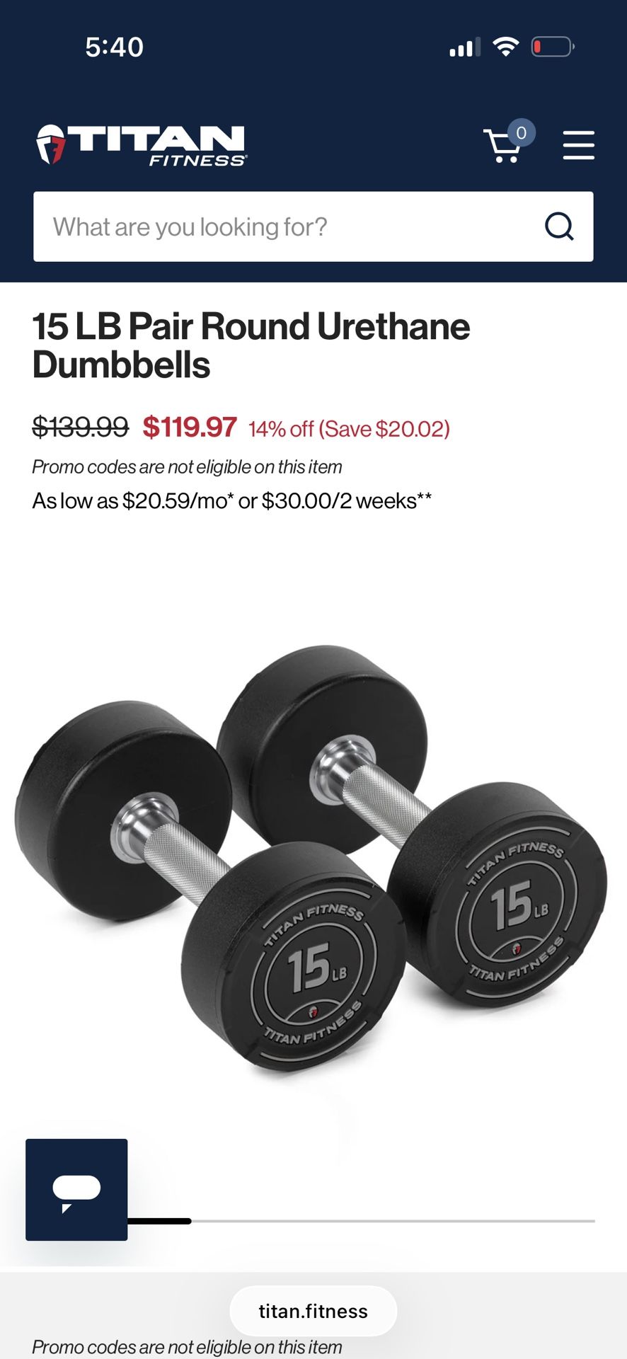 titan 15lb urethane dumbbells