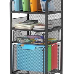 4-Tier Rolling File Cart with 2 Storage Drawers D(10)