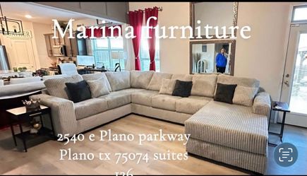 Large Corduroy Sectional Sofa with Chaise