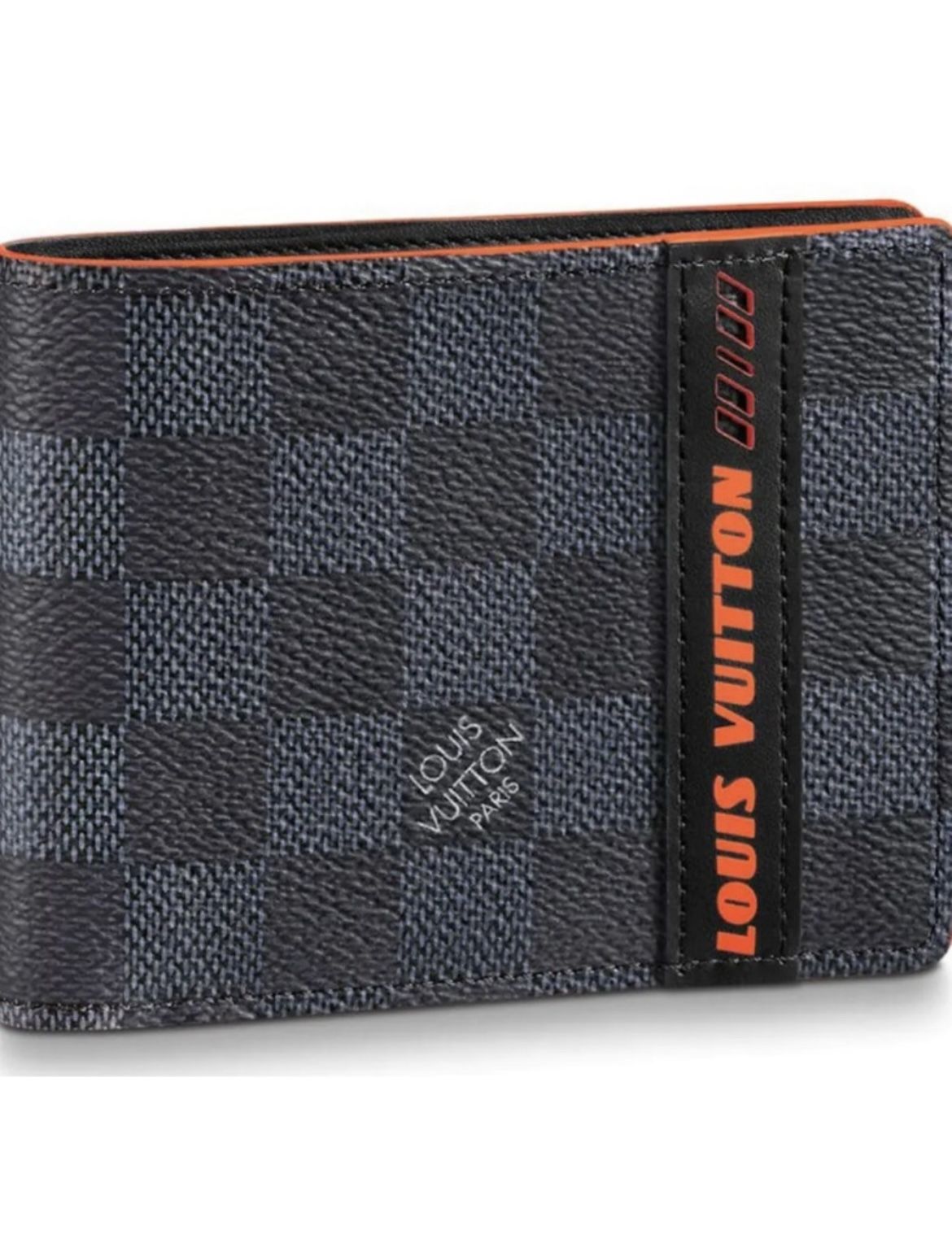 Louis Vuitton Multiple Wallet Damier Cobalt Race Blue Orange Dimensions 3.54H 4.53W 0.59D Material COATED CANVAS/LEATHER Retail Price $630 Color BLU