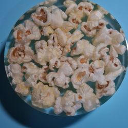 Whimsical 4-pc Coaster Set With REAL Popcorn Suspended In Resin 