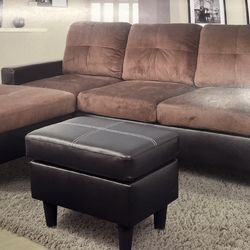 Smaller Style Modular Brown Microfiber Sectional Couch And Ottoman 