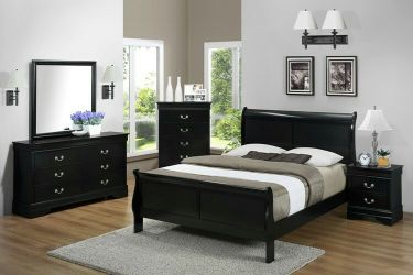 Brand new queen bed frame + dresser + mirror + nightstand