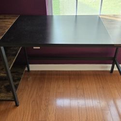 Wooden Desk With Metal Frame And 2 Shelves