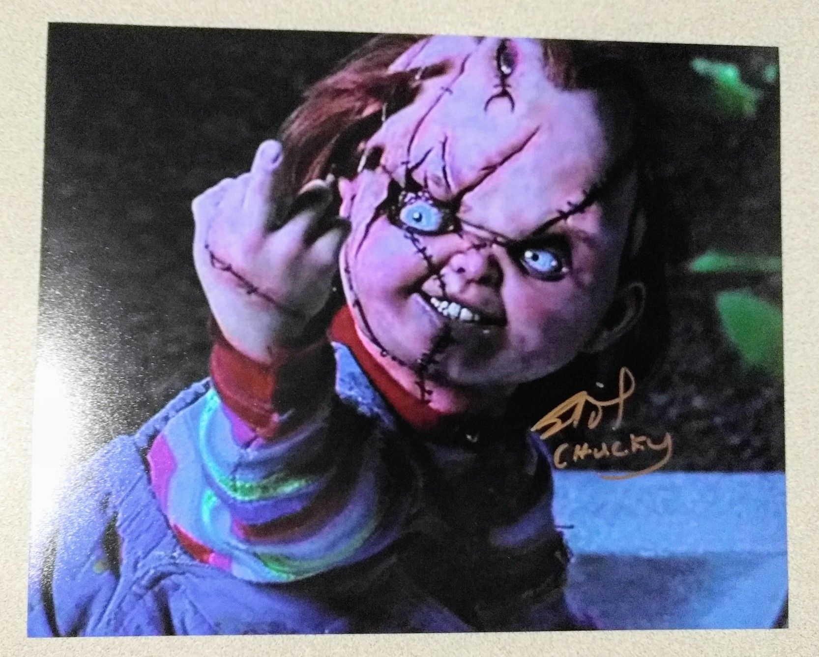 Brad Dourif Signed 8"x10" Chucky: Showing Middle Finger