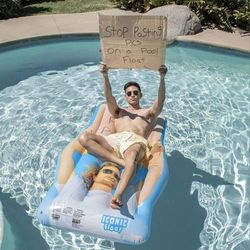 Giant Dude with Sign Float by Iconic Floats – Two-Sided Pool Float with Hilarious Messages 