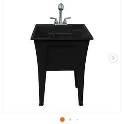 RUGGED TUBFreestanding Utility/Laundry Sink with 2-Hdl Pullout Faucet & Installation Kit Lavabo $55