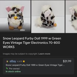 Snow Leopard Furby Doll 1999 w Green Eyes Vintage Tiger Electronics 70-800 WORKS
