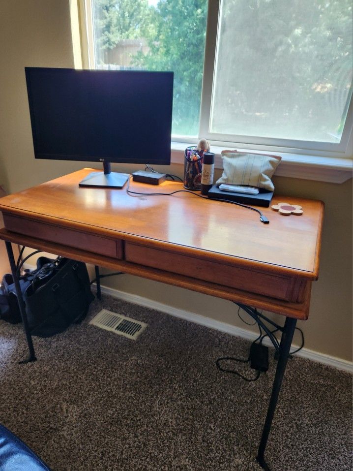 Solid Wood And Wraught Iron Desk