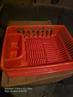 Red Plastic Dish Drying Rack & Tray