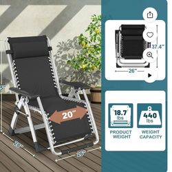 NAIZEA Zero Gravity Chairs Patio Chairs Lawn Lounge Chair Patio with Pillow and Cup Holder Patio Furniture Outdoor Adjustable Dining Reclining Folding