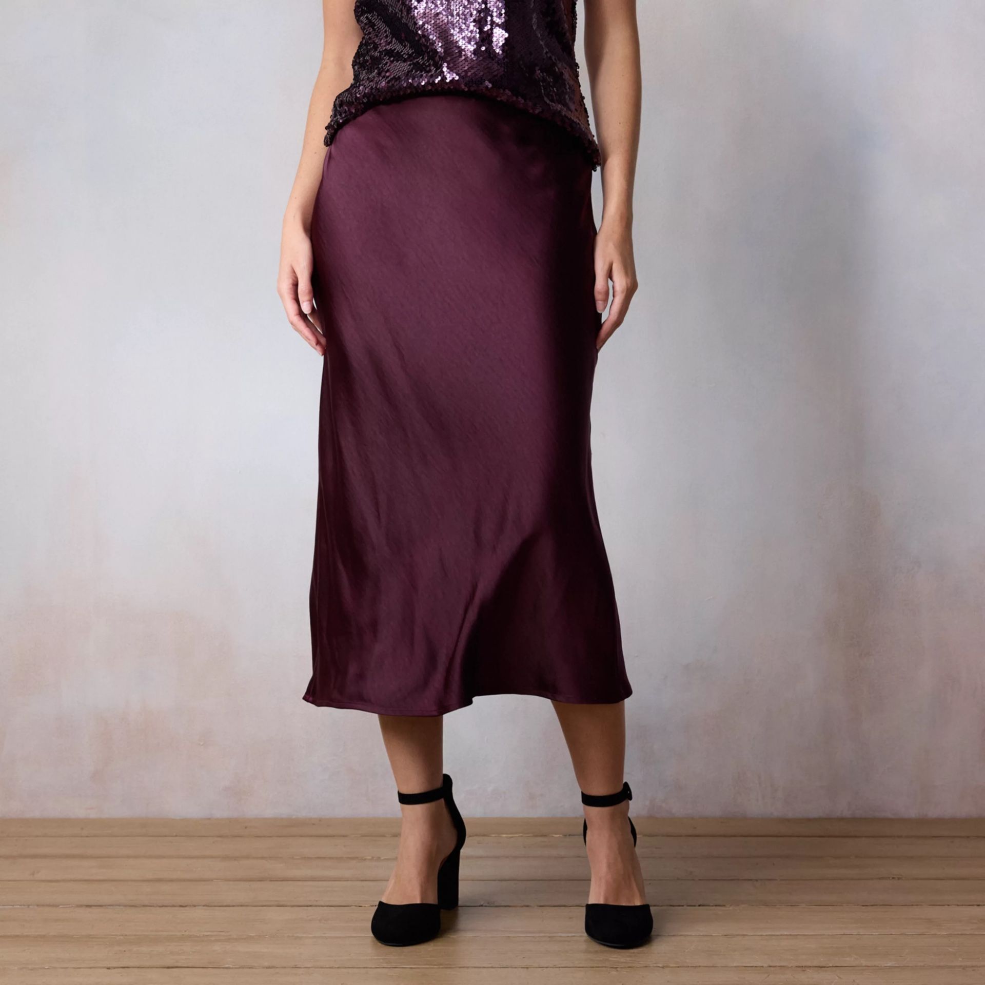 New Women's LC Lauren Conrad Midi Slip Skirt Size XL  Burgundy