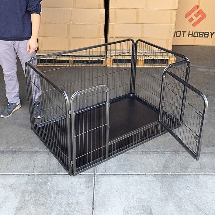 (Brand New) $90 Heavy Duty Pet Playpen with Plastic Tray, Dog Cage Kennel 4 Panels, 49x32x28 inches 