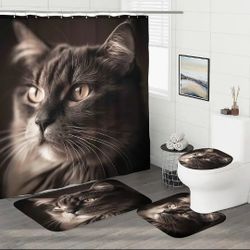 4-pcs. Cat Shower Curtain Set