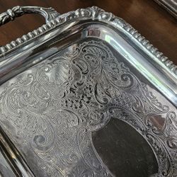 Vintage Silverplate Small Tray  W/ Feet 