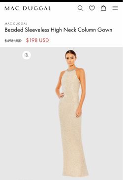 Mac Duggal Beaded Sleeveless High Neck Column Gown