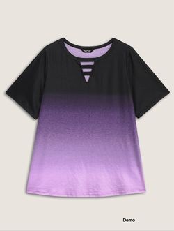 BLOOMCHIC Tie-Dye Blend Neck Cut-Out T-Shirt (US30/6XL)