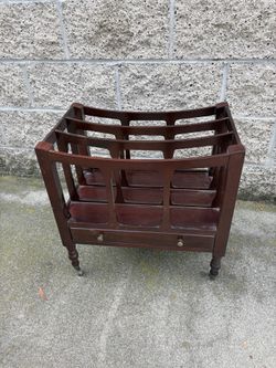 Vintage Bombay Wood Magazine Book Rack with Drawer