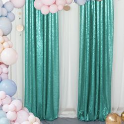 ShinyBeauty Sparkle Backdrop Curtain Teal 2 Panels Set Sequin Photo Backdrop Christmas Green 2FTx8FT Sequin Backdrop Curtain Pack Of 2 Christmas Photo