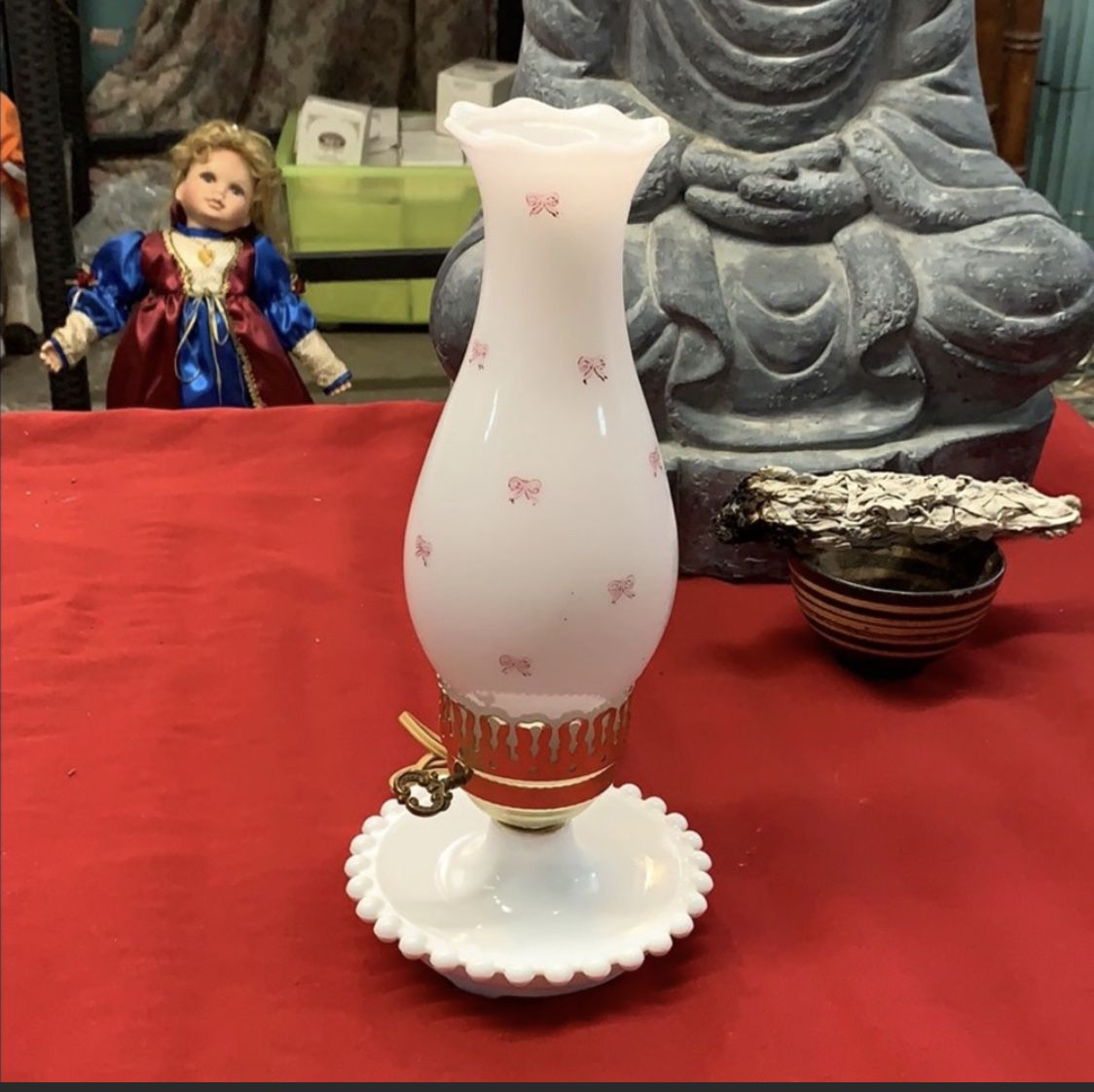 Vintage Hurricane Milk Glass Lamp
