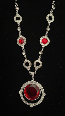 Silver-Tone Red Crystal Pendant Necklace