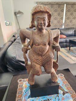 Antique WOOD Carved Statuette(Mounted)