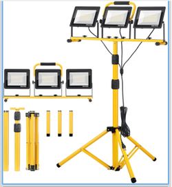 21000Lumen LED Work Lights with Stand - 3 Head Portable Work Light with 16FT Cord - IP66 Waterproof Tripod Worklights for Outdoor Indoor Job Site Work