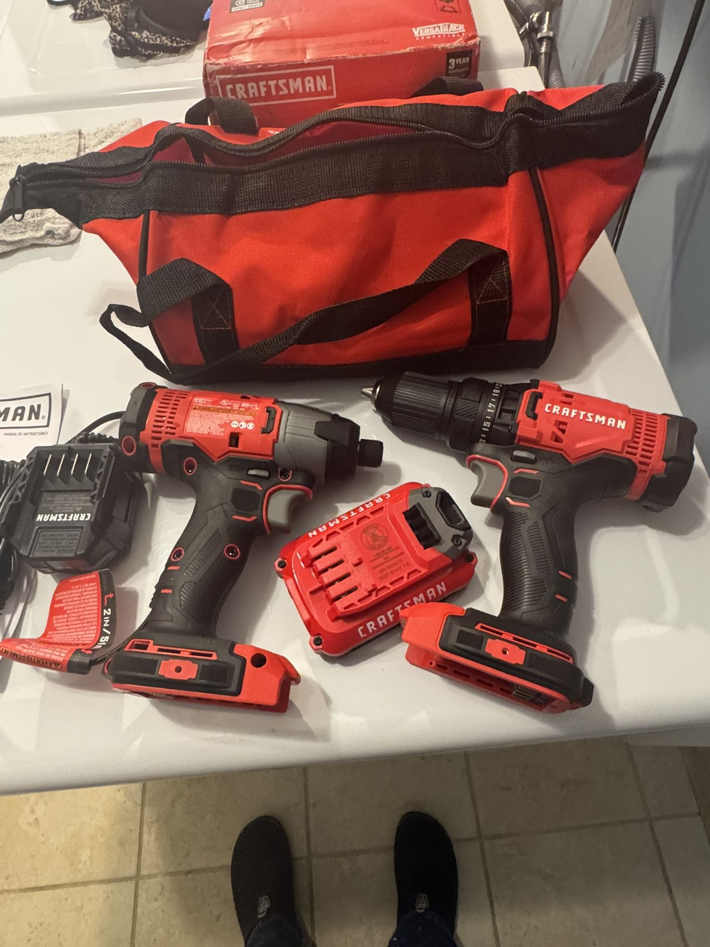 Craftsman 20v Set with 1/4” Impact Gun, 1/2” Drill, 2AH Battery, Charger and Bag BRAND NEW